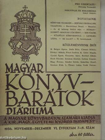 Magyar Könyvbarátok Diáriuma 1936. november-december