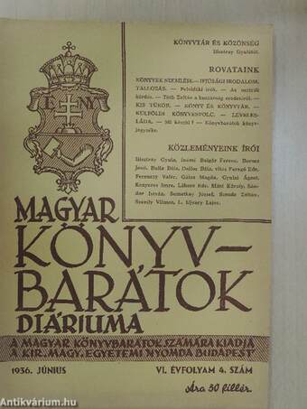 Magyar Könyvbarátok Diáriuma 1936. június