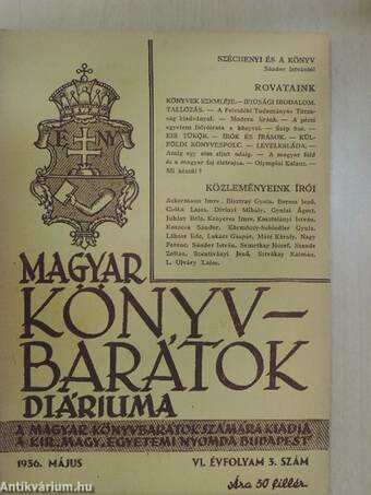 Magyar Könyvbarátok Diáriuma 1936. május