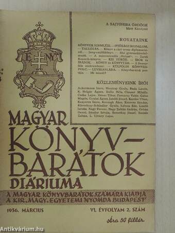 Magyar Könyvbarátok Diáriuma 1936. március