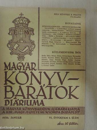 Magyar Könyvbarátok Diáriuma 1936. január