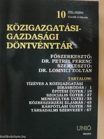 Közigazgatási-gazdasági döntvénytár 2001. október