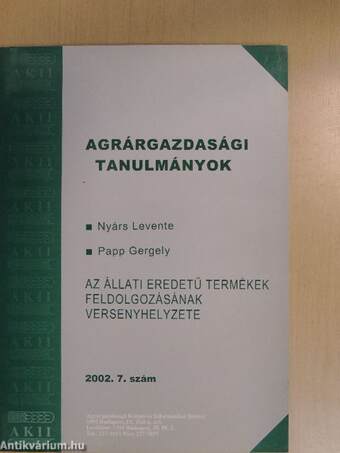 Agrárgazdasági tanulmányok 2002/7.