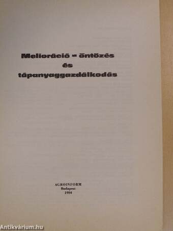 Melioráció-öntözés és tápanyaggazdálkodás 1984/1-3.