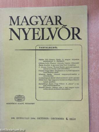 Magyar Nyelvőr 1984. október-december