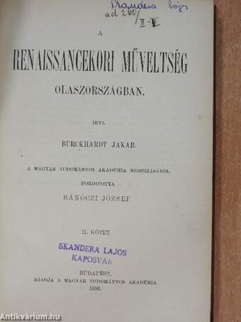 A renaissancekori műveltség Olaszországban II. (töredék)