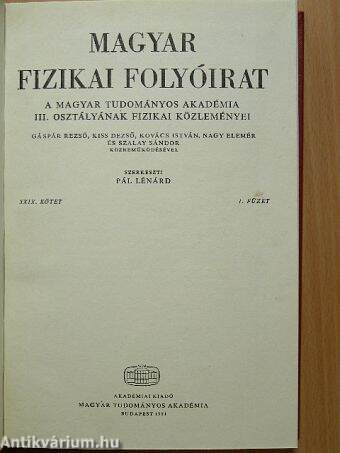 Magyar Fizikai Folyóirat XXIX. kötet 1-6. füzet