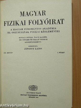 Magyar Fizikai Folyóirat XX. kötet 1-6. füzet