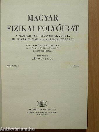 Magyar Fizikai Folyóirat XIX. kötet 1-6. füzet