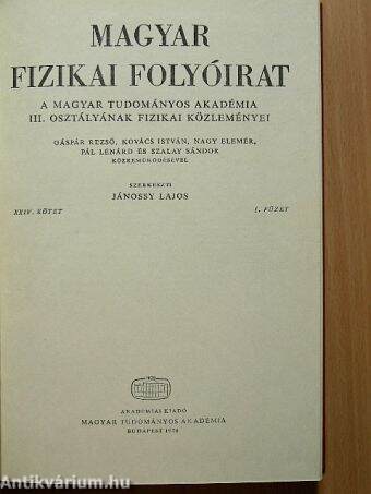 Magyar Fizikai Folyóirat XXIV. kötet 1-6. füzet