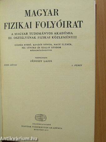 Magyar Fizikai Folyóirat XXIII. kötet 1-6. füzet