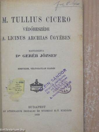 M. Tullius Cicero védőbeszéde A. Licinus Archias ügyében