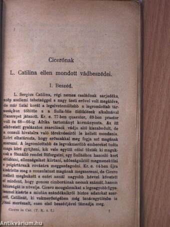 Cicero L. Catilina ellen mondott vádbeszédei I. (töredék)