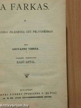 A farkas/Őszi alkony álma/A becstelenek/Erősebb a szerelemnél?/Dante/Olasz faluk és városok/Darwin élete és tana/Két olasz költőnő