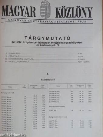 Magyar Közlöny 1997. szeptember 3 - október 31. (nem teljes évfolyam)