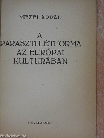 A paraszti létforma az európai kulturában