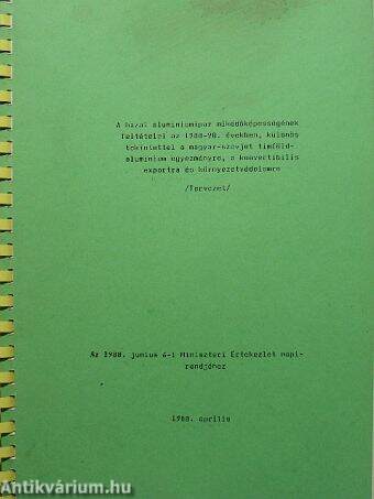 A hazai aluminiumipar működésének feltételei az 1988-90. években, különös tekintettel a magyar-szovjet timföldaluminium egyezményre, a konvertibilis exportra és környezetvédelemre