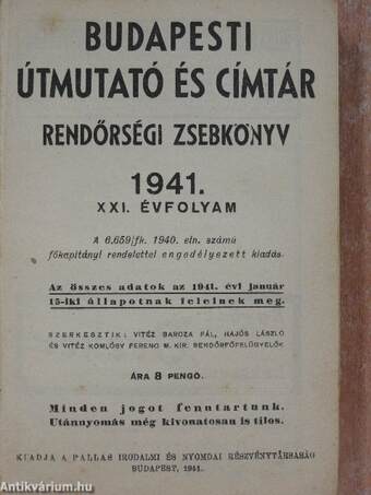 Rendőrségi zsebkönyv 1941.