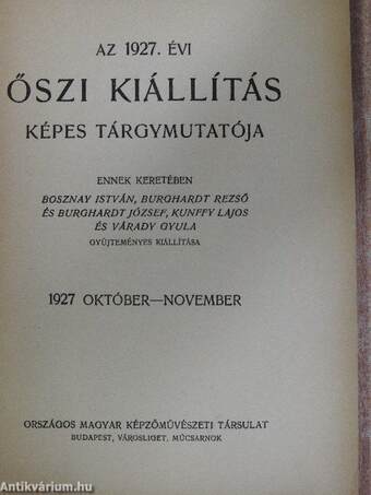 Az 1927. évi őszi kiállítás képes tárgymutatója