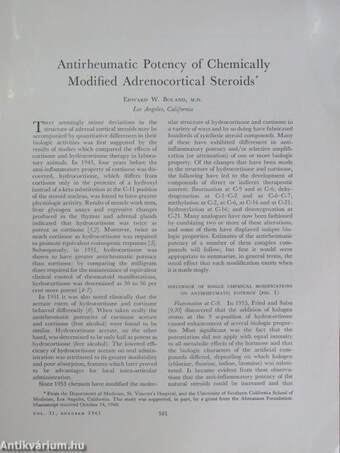 Antirheumatic Potency of Chemically Modified Adrenocortical Steroids