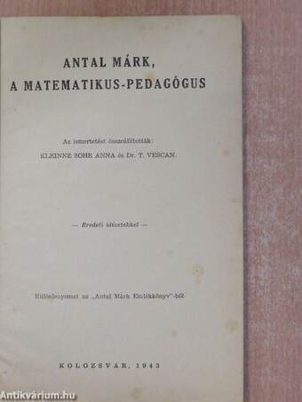 Antal Márk, a matematikus-pedagógus