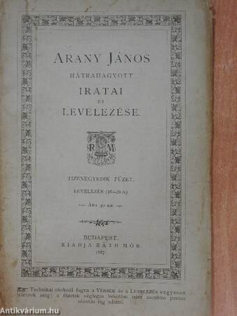 Arany János hátrahagyott iratai és levelezése 11., 13., 14., 17., 21., 26., 29., 31. füzet (rossz állapotú)