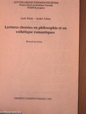 Lectures choisies en philosophie et en esthétique romantiques