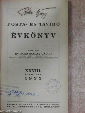 Posta- és táviró évkönyv 1933.