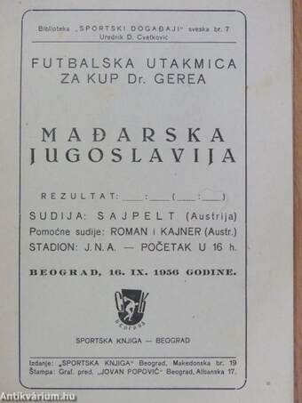 Madarska-Jugoslavija 16-IX-1956 (szerb nyelvű)