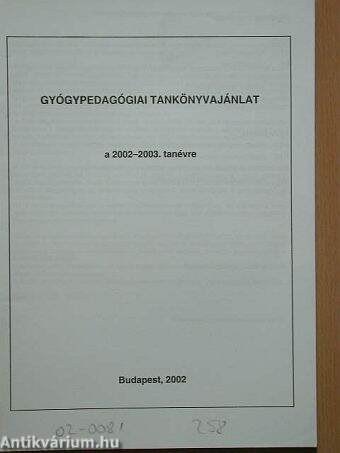 Gyógypedagógiai tankönyvajánlat a 2002-2003. tanévre