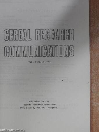 Cereal Research Communications Vol. 9 No. 2-3 1981