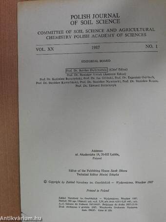 Polish Journal of Soil Science Vol. XX, No. 1, 1987