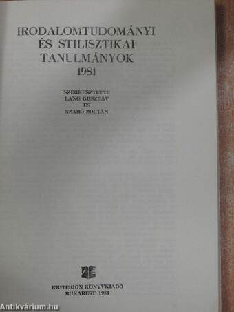 Irodalomtudományi és stilisztikai tanulmányok 1981.