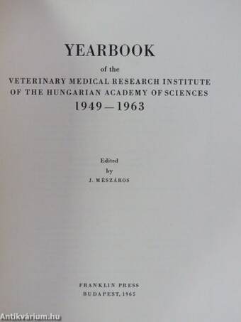 Yearbook of the Veterinary Medical Research Institute of the Hungarian Academy of Sciences 1949-1963