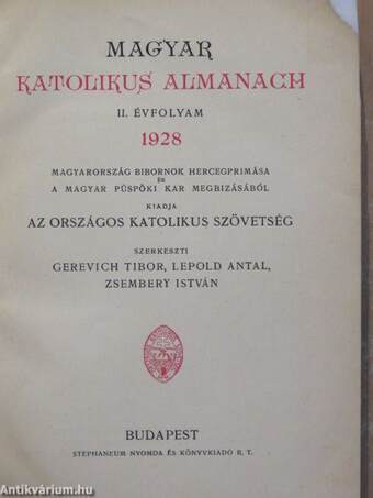 Magyar Katolikus Almanach 1928.