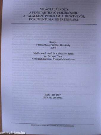 Világtalálkozó a fenntartható fejlődésről: a találkozó programja, résztvevői, dokumentumai és értékelése 2002