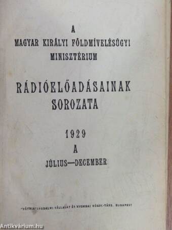 Rádiós Gazdasági Előadások 1929. július-december