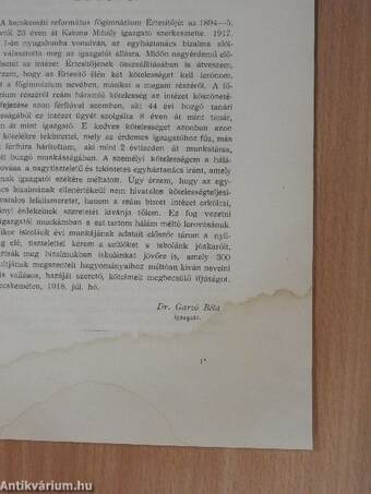 A kecskeméti református főgimnázium értesitője az 1917-18. iskolai évről