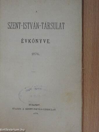 A Szent-István-Társulat évkönyve 1874.