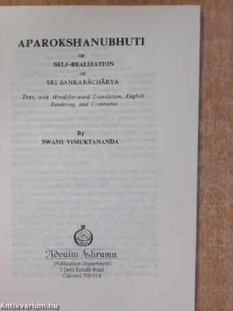 Aparokshanubhuti or Self-Realization of Sri Sankaráchárya