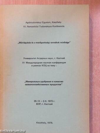 Agrártudományi Egyetem, Keszthely, III. Nemzetközi Tudományos Konferencia