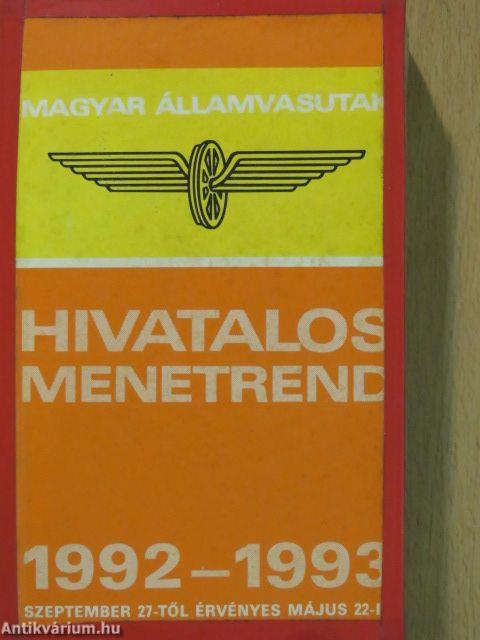 Hivatalos menetrend 1992-1993