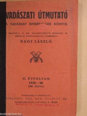 Vadászati útmutató az 1929-1930. vadászati évre