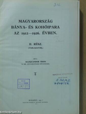 Magyarország bánya- és kohóipara az 1912-1926. évben II. (töredék)