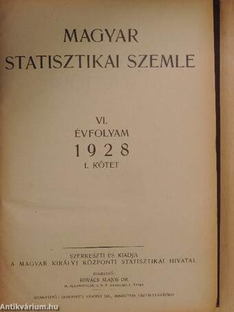 Magyar Statisztikai Szemle 1928. január-június (fél évfolyam)