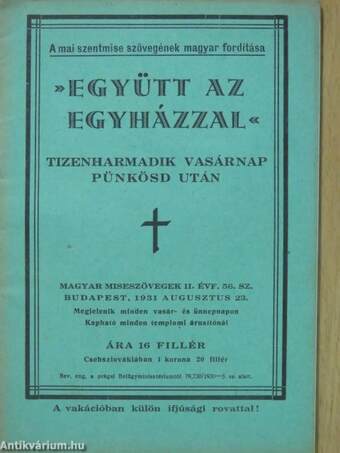 "Együtt az egyházzal" 1931. augusztus 23.