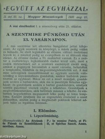 "Együtt az egyházzal" 1931. augusztus 23.