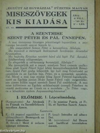 "Együtt az egyházzal" füzetes magyar miseszövegek kis kiadása 45.