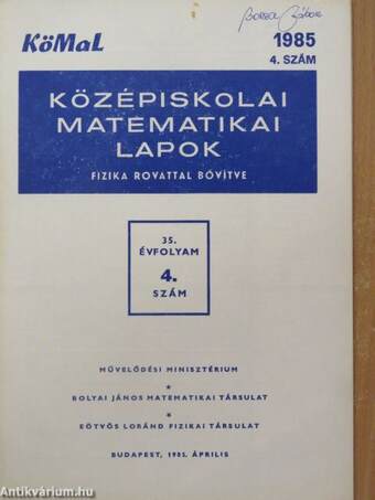 Középiskolai matematikai lapok 1985/4.