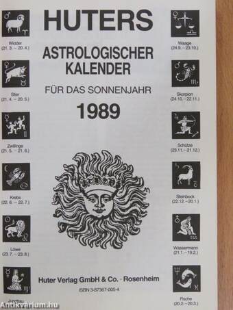 Huters Astrologischer Kalender für das Sonnenjahr 1989